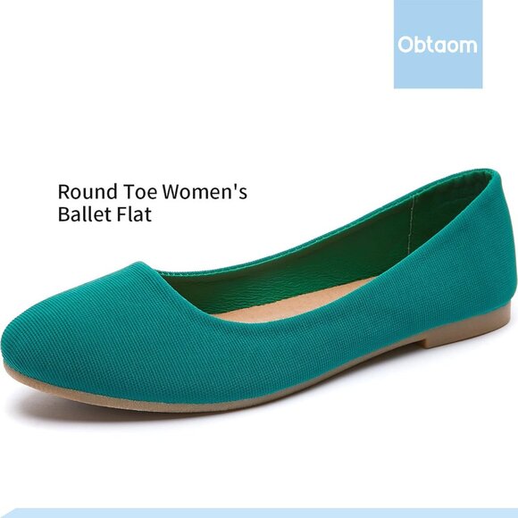 Obtaom Women Green Textile Rounded Toe Slip on Comfortable Ballet Flats Shoes - Picture 3 of 7